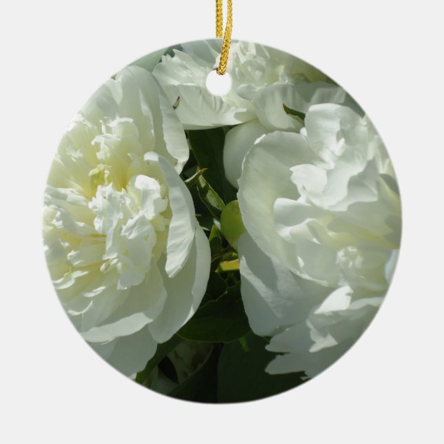 Elegant white peony floral white flower photo ceramic tree decoration (Front)