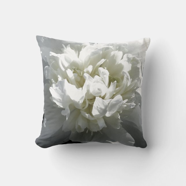 Elegant white peony floral white flower photo cushion (Front)