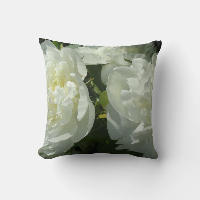 Elegant white peony floral white flower photo cushion (Front)