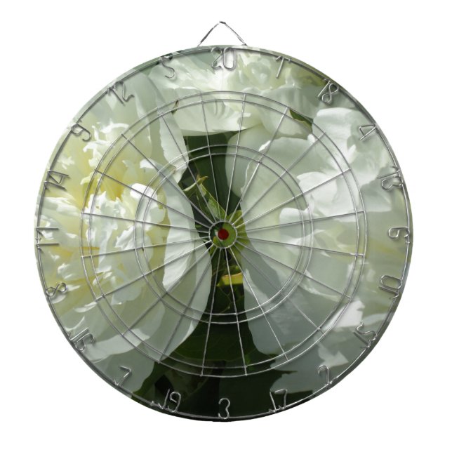 Elegant white peony floral white flower photo dartboard (Front)