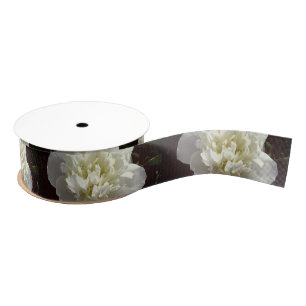 Elegant white peony floral white flower photo grosgrain ribbon
