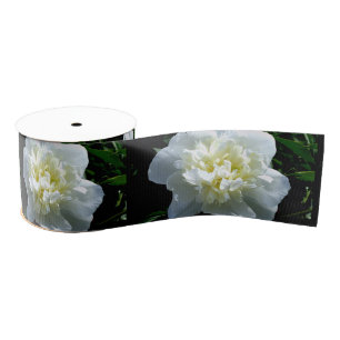 Elegant white peony floral white flower photo grosgrain ribbon