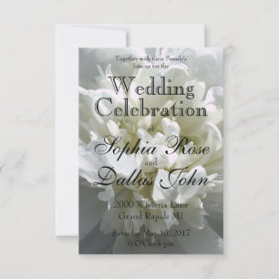 Elegant white peony floral white flower photo invitation