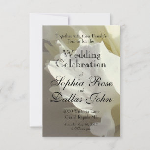 Elegant white peony floral white flower photo invitation