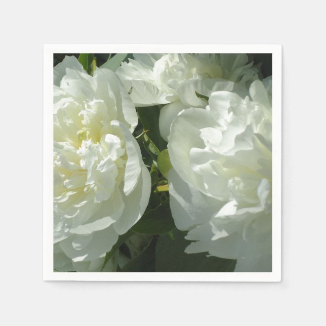 Elegant white peony floral white flower photo napkin (Front)