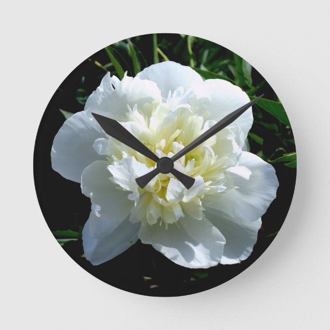 Elegant white peony floral white flower photo round clock (Front)