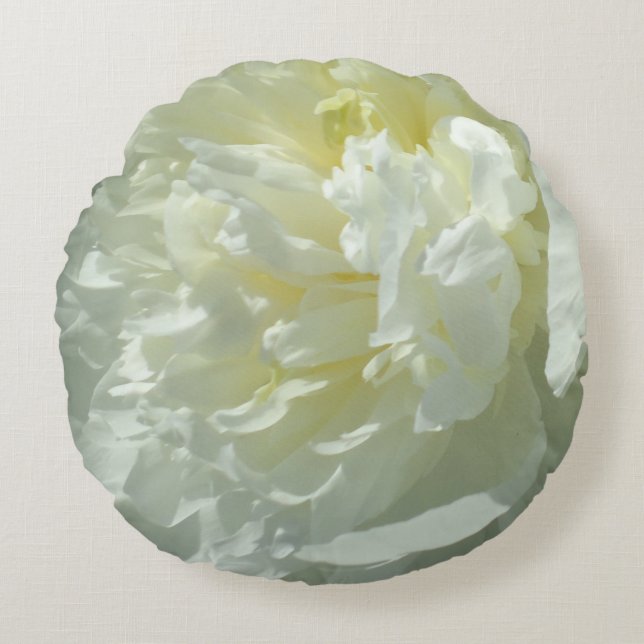 Elegant white peony floral white flower photo round cushion (Front)