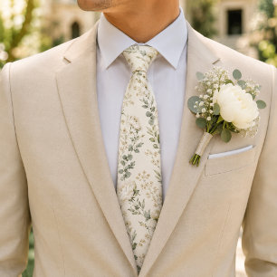 Elegant White Peony & Ranunculus Botanical Tie