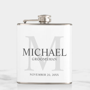 Elegant White Personalised Groomsmen Hip Flask