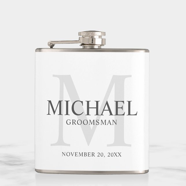 Elegant White Personalised Groomsmen Hip Flask (Creator Uploaded)