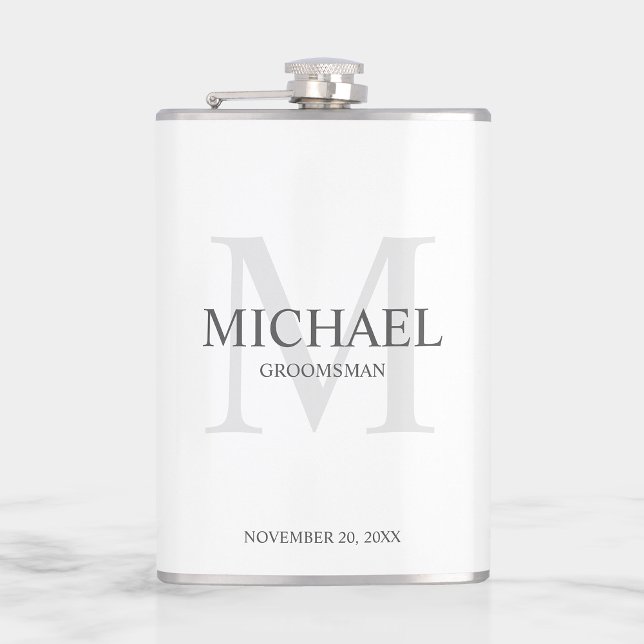 Elegant White Personalised Groomsmen Hip Flask (Creator Uploaded)