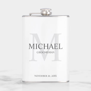 Elegant White Personalised Groomsmen Hip Flask