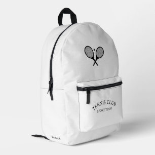 Elegant White Personalised Tennis Club Racket Printed Backpack