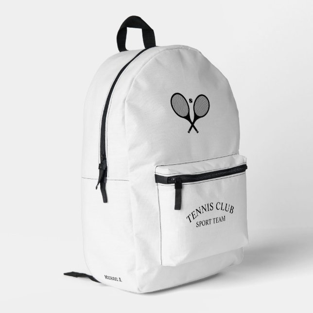 Elegant White Personalised Tennis Club Racket  Printed Backpack (Back Corner Left)