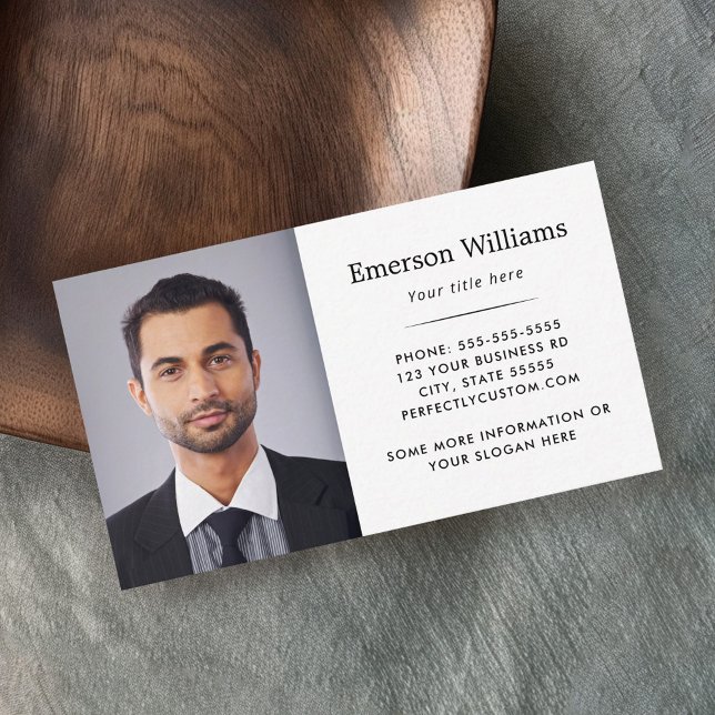 Elegant white photo and custom logo business card (Elegant profile business card with your custom photo and logo)