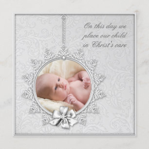Elegant White Photo Christening Invitation