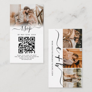 Elegant White Photo Monogram Wedding QR Code RSVP Business Card
