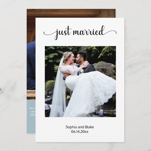 Elegant White Photo Wedding Announcement (Front/Back)