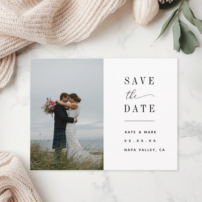 Elegant White Photo Wedding Save the Date Postcard (Creator Uploaded)