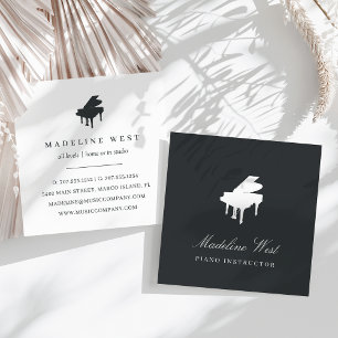 Elegant White Piano Instructor Music Teacher Square Business Card