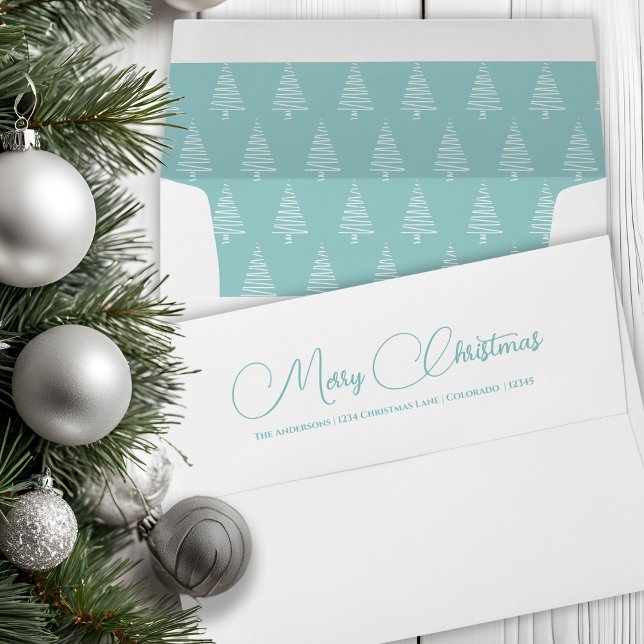 Elegant White Pine Tree Light Green-Blue Christmas Envelope (Elegant White Pine Tree Light Green-Blue Christmas Envelope)
