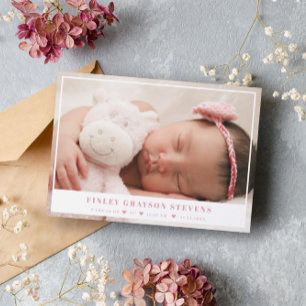 Elegant White Pink Baby Photo Announcement
