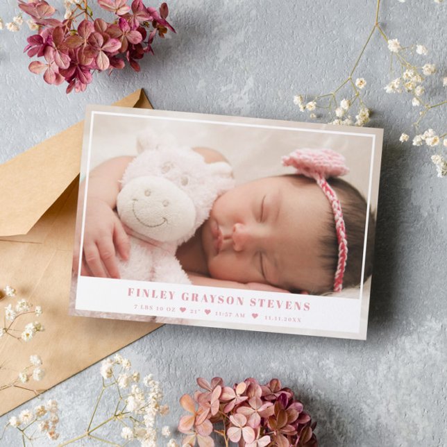 Elegant White Pink Baby Photo Announcement (Creator Uploaded)