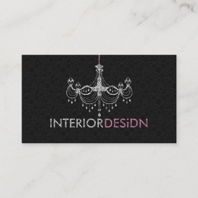 Elegant White & Pink Chandelier Interior Design 3 Business Card (Front)