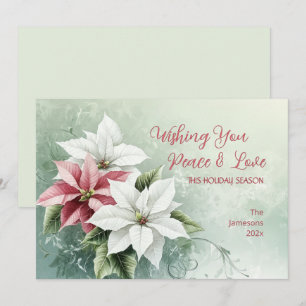 Elegant White Pink Christmas Poinsettias Holiday Card
