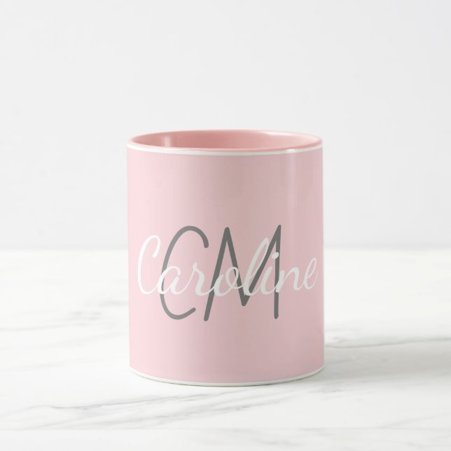 Elegant White Pink Custom Monogram Name Mug (Center)