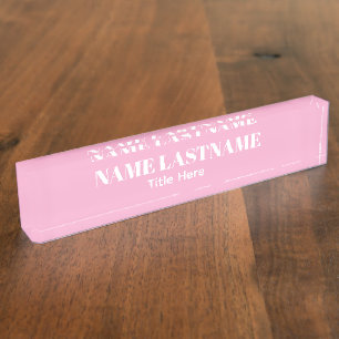Elegant white & pink custom name Desk Nameplate