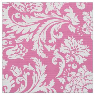 Elegant White & Pink Floral Damasks Fabric