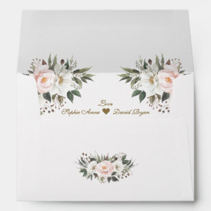Elegant White Pink Floral Wedding Return Address  Envelope