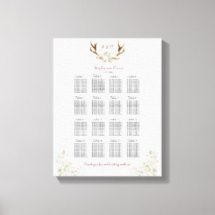 Elegant White Pink Flowers Antlers Seating Chart Canvas Print