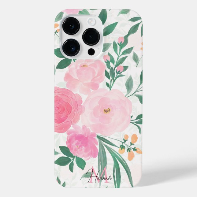 Elegant White Pink Flowers Watercolor Floral  iPhone Case (Back)