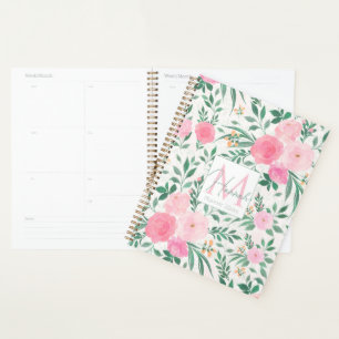 Elegant White Pink Flowers Watercolor Floral Planner