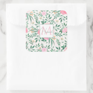 Elegant White Pink Flowers Watercolor Floral Square Sticker