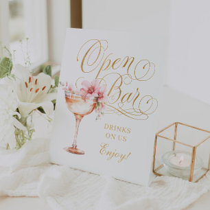 Elegant White Pink Gold Open Bar Pedestal Sign