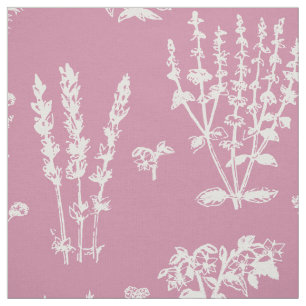 Elegant White Pink Herbal Garden Pattern Fabric