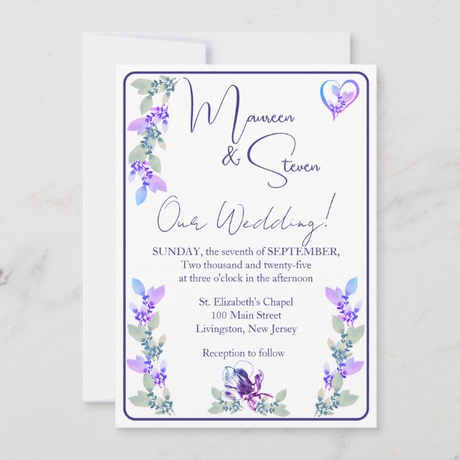 Elegant White, Pink & Lavender Hues Floral Wedding Invitation (Front)