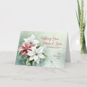 Elegant White Pink Poinsettias Christmas Holiday Card