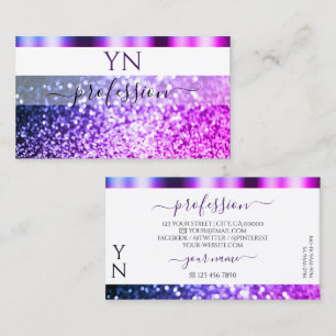 Elegant White Pink Purple Sparkle Glitter Monogram Business Card