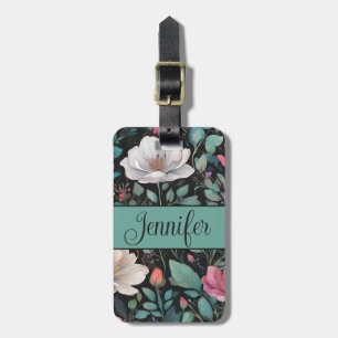 Elegant White Pink Rose Personalised Luggage Tag