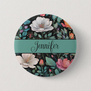 Elegant White Pink Rose Personalized 6 Cm Round Badge