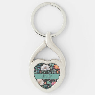 Elegant White Pink Rose Personalized Key Ring