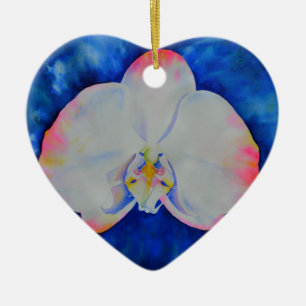 Elegant white pink watercolor floral orchid ceramic tree decoration