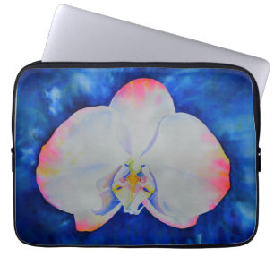 Elegant white pink watercolor floral orchid laptop sleeve