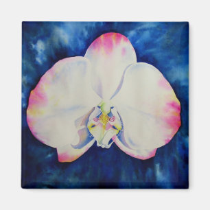 Elegant white pink watercolor floral orchid magnet