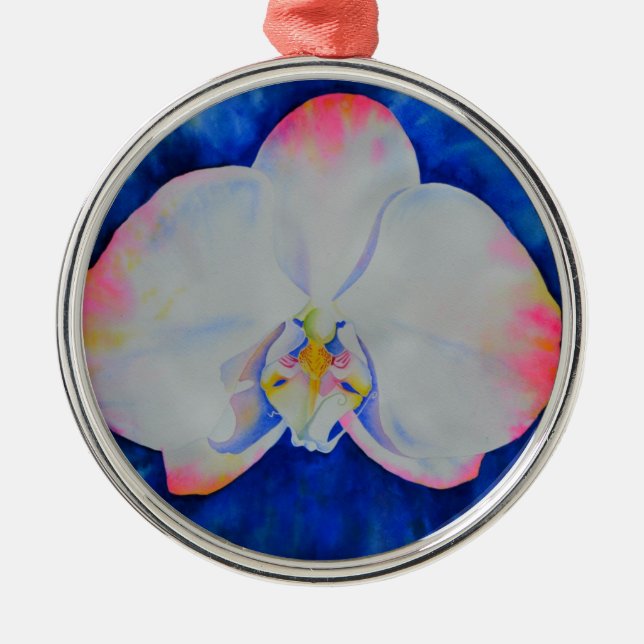 Elegant white pink watercolor floral orchid  metal tree decoration (Front)