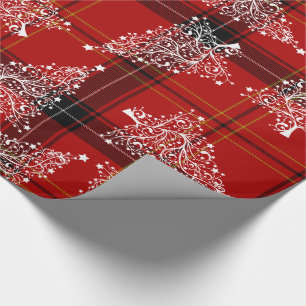 Elegant White & Plaid Christmas Tree Pattern Wrapping Paper